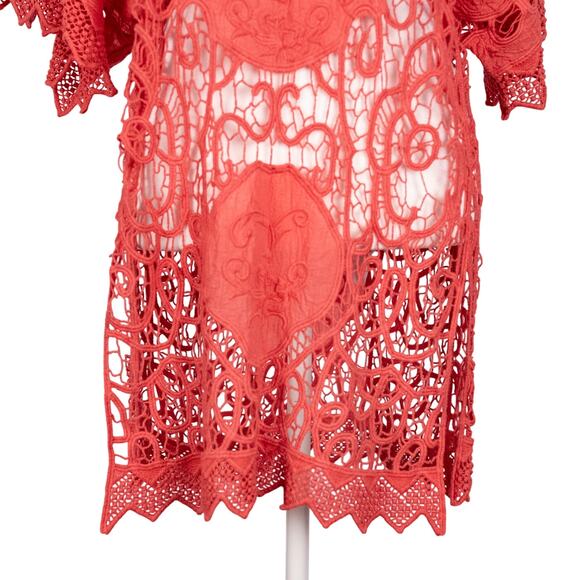 XCVI Coral Crochet Tunic Top Beach Cover-Up Size 2 Boho Festival Coastal Fairy - Picture 3 of 8